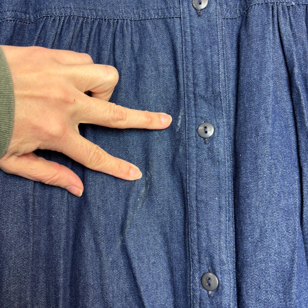 Vintage 90s Denim Maxi Dress Embroidered Kachina Blue Large Prairie Cottage Boho - Picture 12 of 16